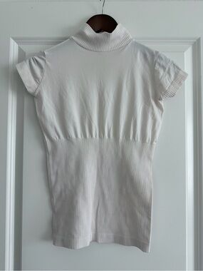 Connection 18 White Short-Sleeve Ribbed Mock Neck Top